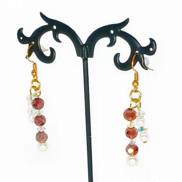 Gold Linear Dangle Drop Earrings Purple Glam Luxe Bling Old Hollywood Iced Out - Picture 3 of 10